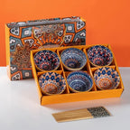 Hand-painted ceramic bowl set in gift box with chopsticks, featuring vibrant Bohemian designs for dining.