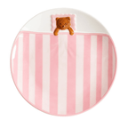 Ceramic plate with pink stripes and a cute bear design, part of the Sweet Dream Bear Tableware Set.