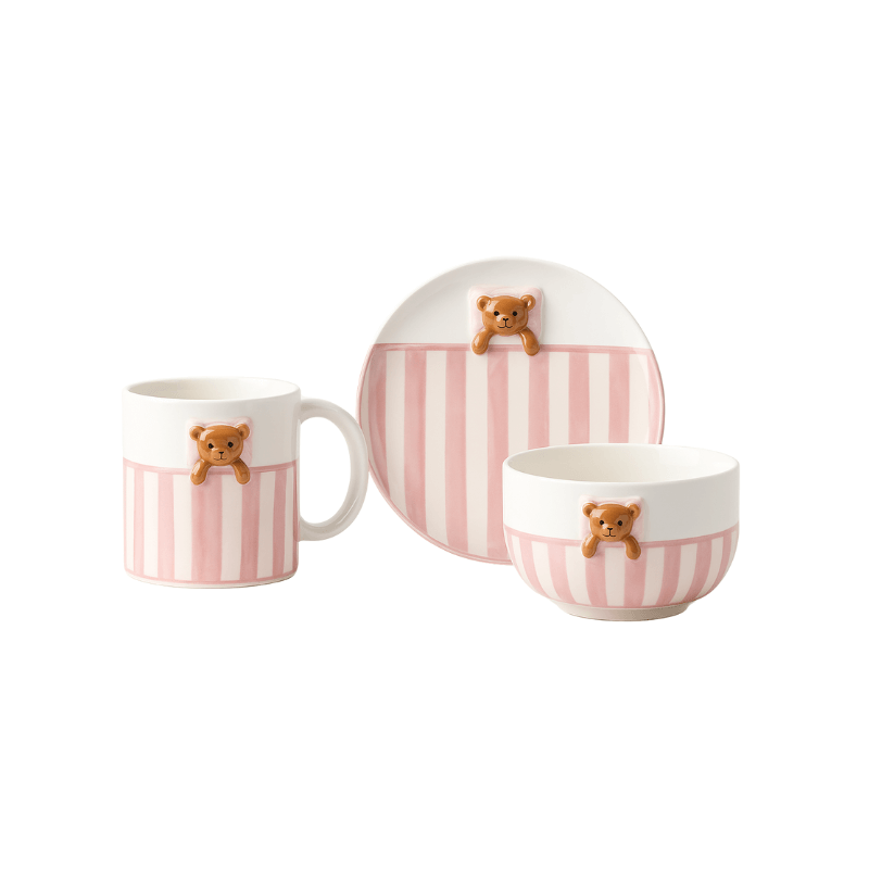Ceramic Tableware Set – Sweet Dream Bear Design, includes plate, bowl, and mug with charming bear details.