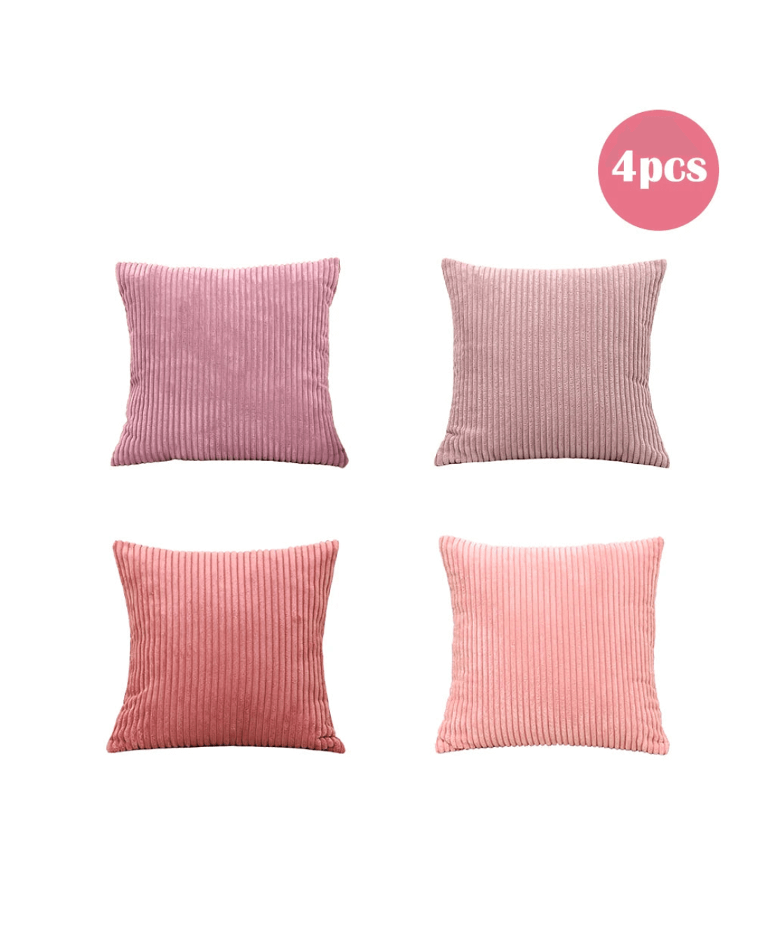 Set of 4 soft pink corduroy decorative pillow covers in boho style, perfect for enhancing home decor.