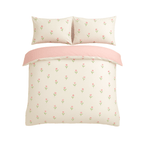 Duvet Cover Set in Floral Cream Pink Design with lightweight microfibre, featuring delicate pink tulips and reversible blush-pink option.