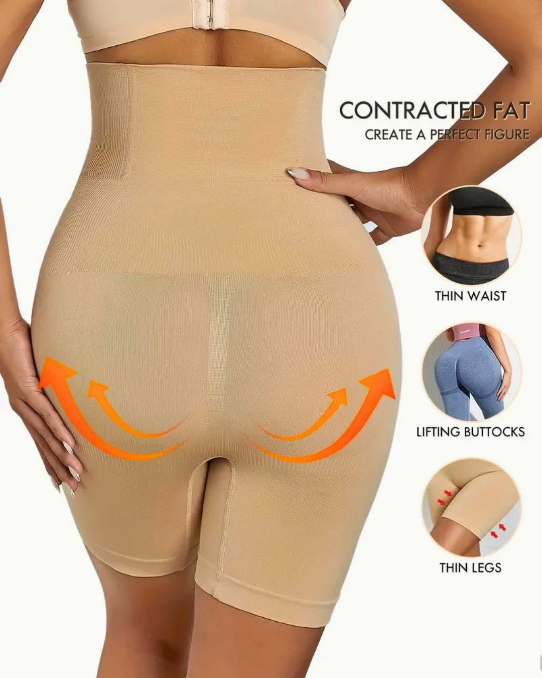 High-waist seamless shapewear shorts for tummy control, smoothing, and enhancing curves with a comfortable fit.