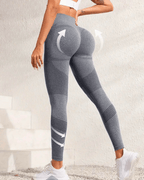 High-waist yoga leggings designed for butt lifting and tummy control, showcasing seamless stretch and contour features.