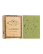 Tea Hand Soap with essential oils in green color, packaged in natural cardboard box, perfect for hand and body care.