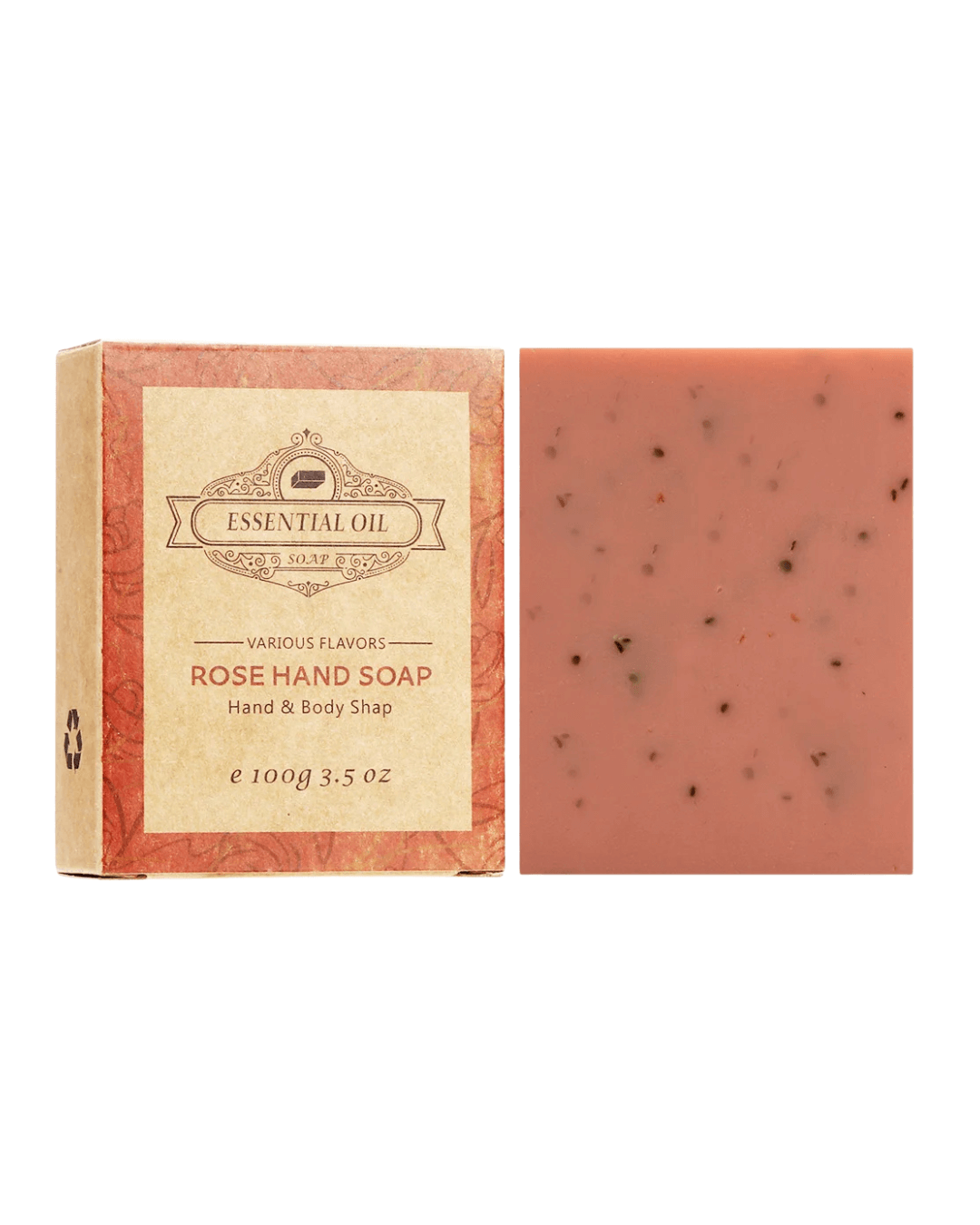 Rose hand soap bar with packaging, infused with essential oils for a gentle cleansing experience.