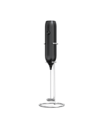 Black USB-C rechargeable matcha whisk and milk frother with stainless steel head and stand