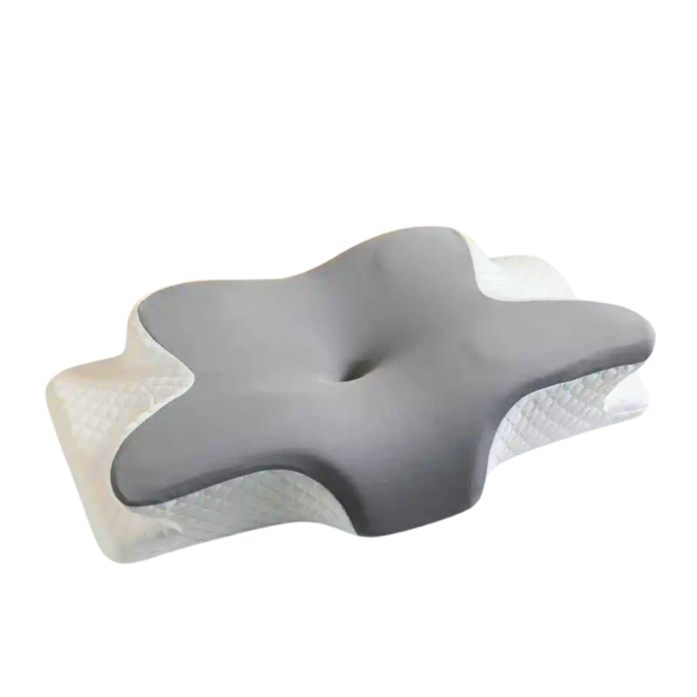 Orthopedic memory foam neck pillow with butterfly design for neck pain relief and better sleep.