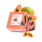 Natural papaya soap bar with fresh papaya, promoting deep cleansing and skin brightening benefits.