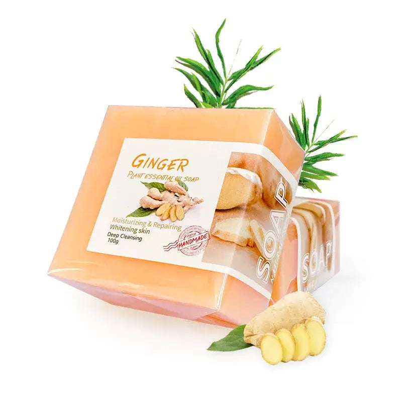 Ginger essential oil soap bar for moisturizing and repairing skin, featuring fresh ginger root, deep cleansing, handmade.
