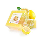 Lemon purifying soap bar with refreshing lemon slices, a moisturizing cleanser for deep skin cleansing.