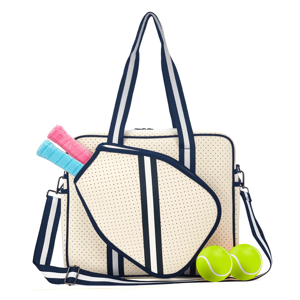 Waterproof neoprene padel racket bag with external sleeve and tennis balls, ideal for on-the-go players.