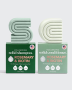 Volumizing rosemary and biotin solid shampoo and conditioner combo for fuller, healthier hair.