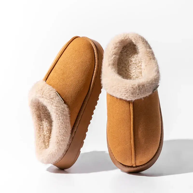 Cozy autumn and winter plush slippers with soft thermal lining and non-slip sole for comfortable indoor wear.