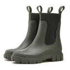 Chelsea rain boots, waterproof Wellington boots with ribbed elastic collar for women.