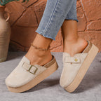 Women suede slingback platform clogs with thick sole, perfect for casual spring and autumn fashion.