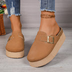 Women suede slingback platform clogs with thick sole, perfect for casual all-day wear and retro fashion.