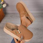 Women suede slingback platform clogs with thick sole, perfect for casual wear and retro fashion in spring and autumn.