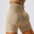 High-waisted seamless running shorts for women, showing a comfortable fit and ribbed waistband.
