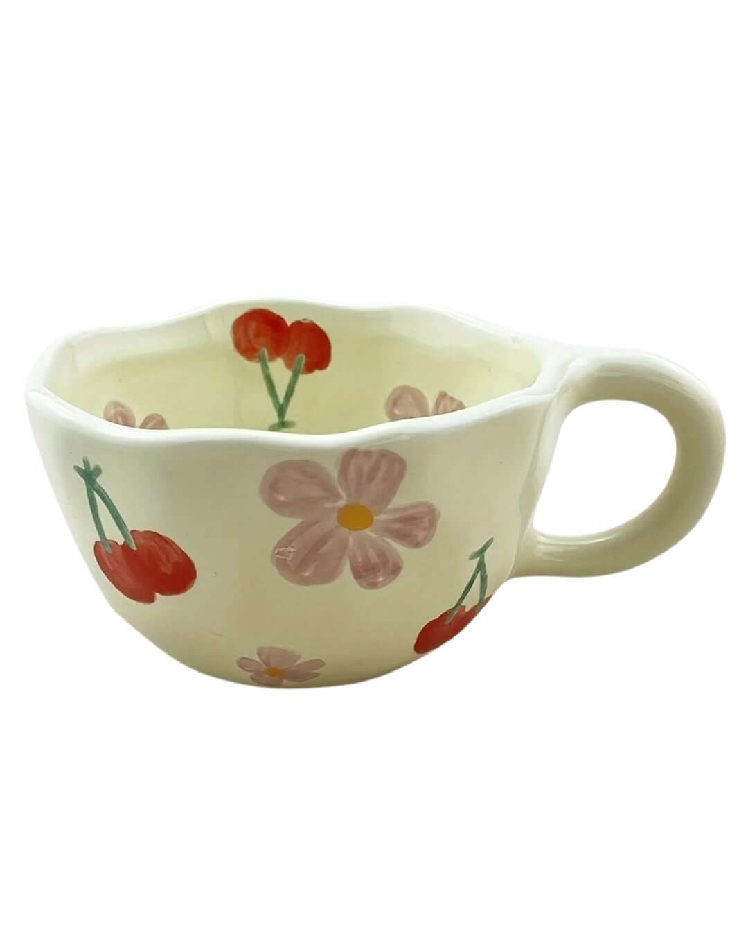 Flower pattern ceramic mug with hand-drawn floral design, perfect for coffee, milk or tea.